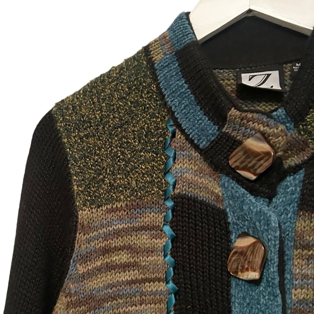 Vintage Patchwork Knit Jacket Blazer Cardigan - image 7